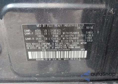 2017 Subaru Outback 2.5I Limited z USA, uszkodzony, nr VIN 4S4BSANC2H3288864